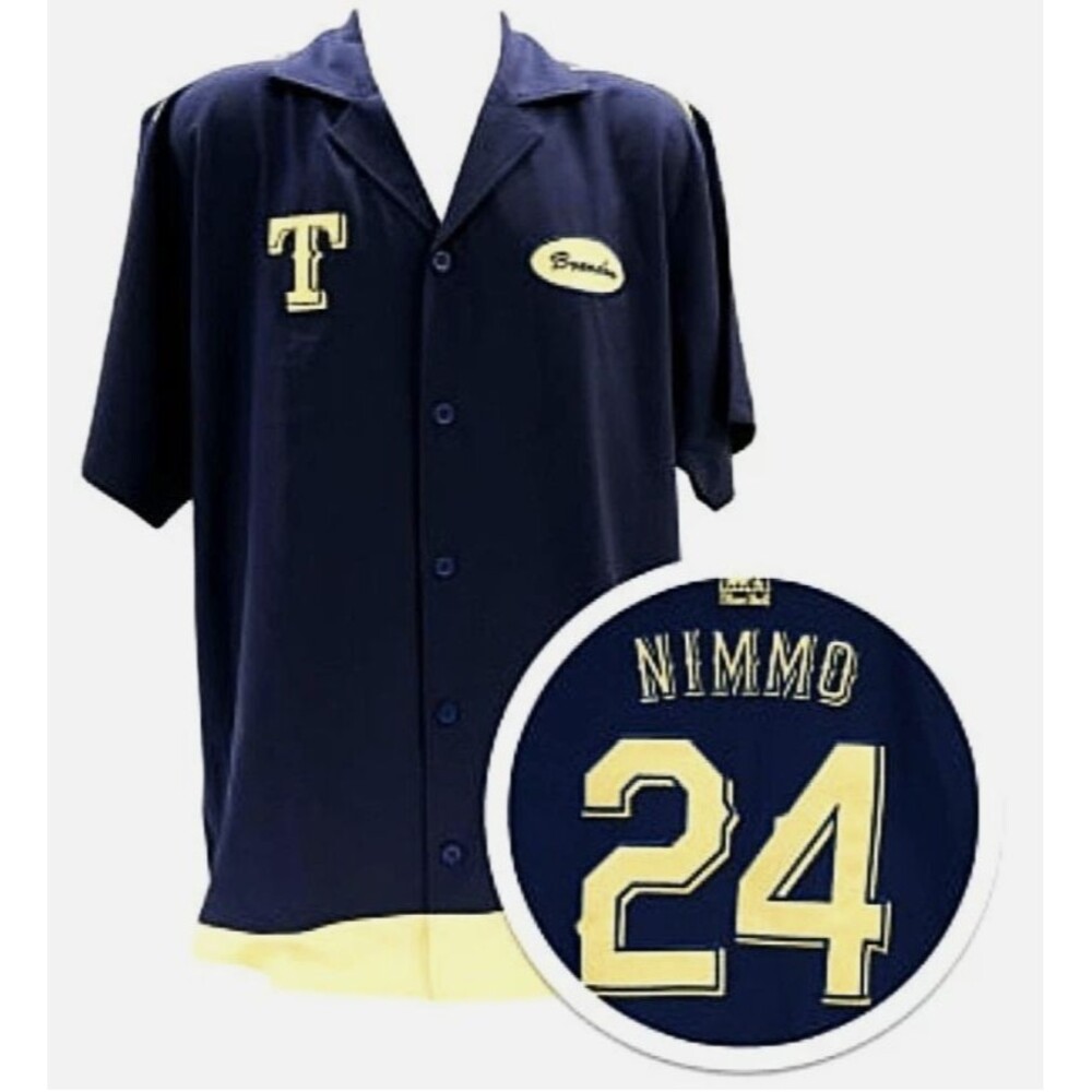 TEXAS RANGERS BRANDON NIMMO MECHANIC SHIRT SIZE M THEME NIGHT 9-6-26 BLUE BELL